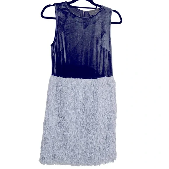 Sunday In Brooklyn Anthropologie Feather Grey Blue Velvet Sleeveless Dress S - Picture 7 of 11